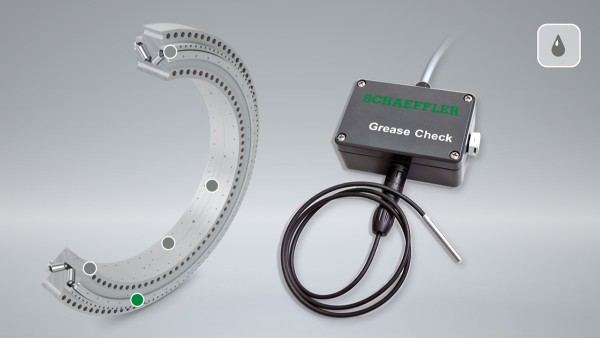 The quality of the lubricant has a major influence on a bearing’s operating life. The GreaseCheck grease sensor continuously measures changes in the grease’s condition directly inside the bearing. Requirement-based relubrication prevents bearing damage, reduces costs, and saves resources.